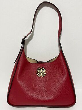 Tory Burch Miller Classic Shoulder Bag Red Pebbled Adjustable Strap Designer